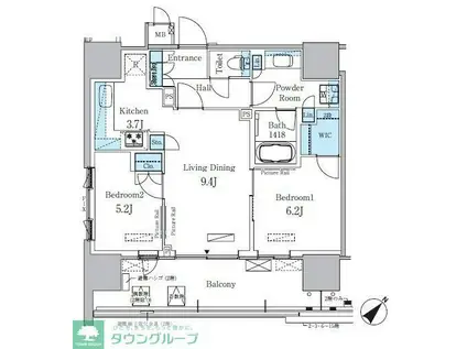 HARUMI FLAG PORT VILLAGE B棟(2LDK/11階)の間取り写真