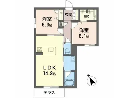 レフィシア城南(2LDK/1階)の間取り写真