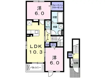 カープII(2LDK/2階)の間取り写真