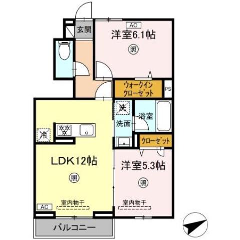 グランシュシュ(2LDK/2階)の間取り写真