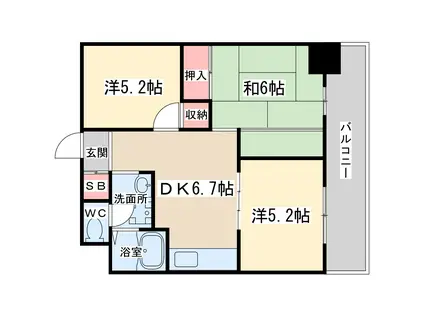 シンコーメゾン扇町(3DK/9階)の間取り写真