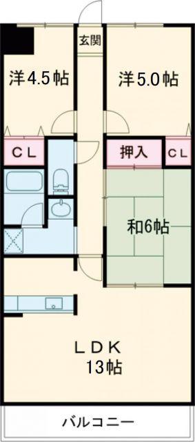キャッスル桜ヶ丘(3LDK/4階)の間取り写真