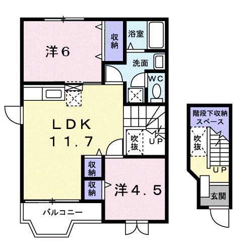 クレストール夏澤B棟(2LDK/2階)の間取り写真