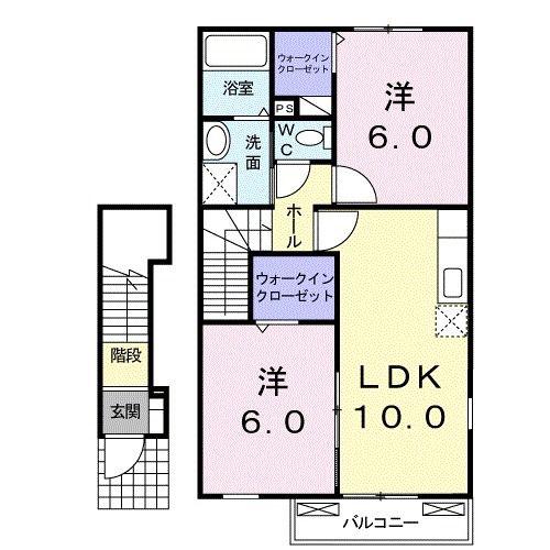 ビューティフル ムーン II(2LDK/2階)の間取り写真