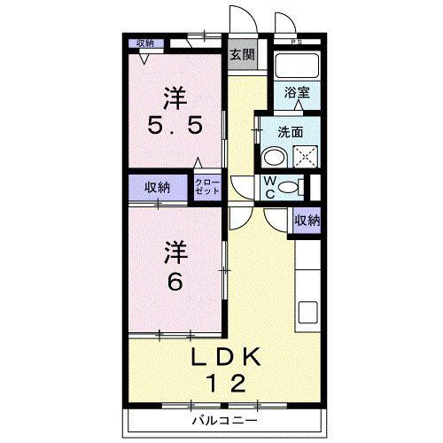 ボワ・フォンテーヌ(2LDK/2階)の間取り写真