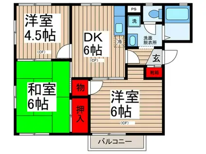 Y.T.MハイムB棟(3DK/1階)の間取り写真