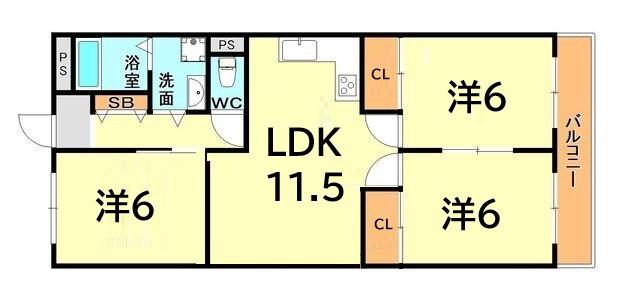 辻田マンション(3LDK/2階)の間取り写真