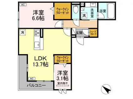 WILLIII(2LDK/2階)の間取り写真
