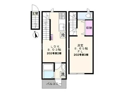チャルテ西早稲田学生・社会人におススメ初期費用分(1LDK/2階)の間取り写真