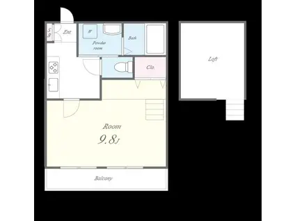 コルヌイエ(1K/2階)の間取り写真