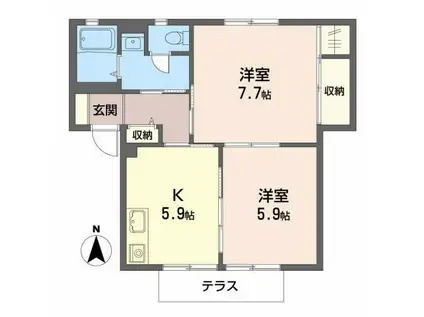 カーサ・グランツD(2K/1階)の間取り写真