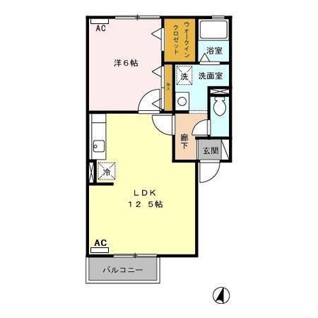 オリーブ B(1LDK/2階)の間取り写真