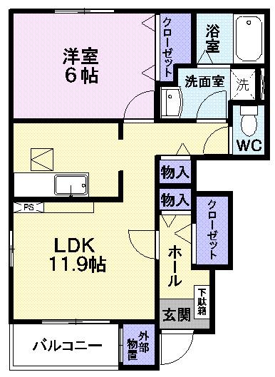メゾン・さくら B(1LDK/1階)の間取り写真