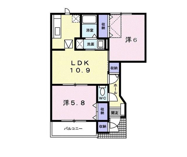 ウィスティリアA(2LDK/1階)の間取り写真