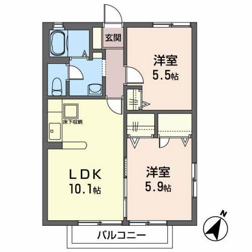 ディアス・パシアンA(2LDK/1階)の間取り写真