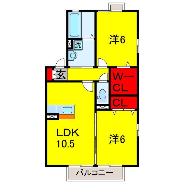 フィオーリ(2LDK/2階)の間取り写真