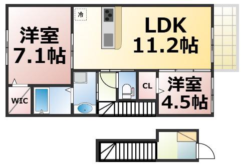 アベニール(2LDK/2階)の間取り写真