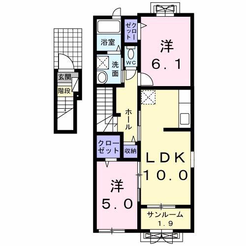 ブリックスI(2LDK/2階)の間取り写真