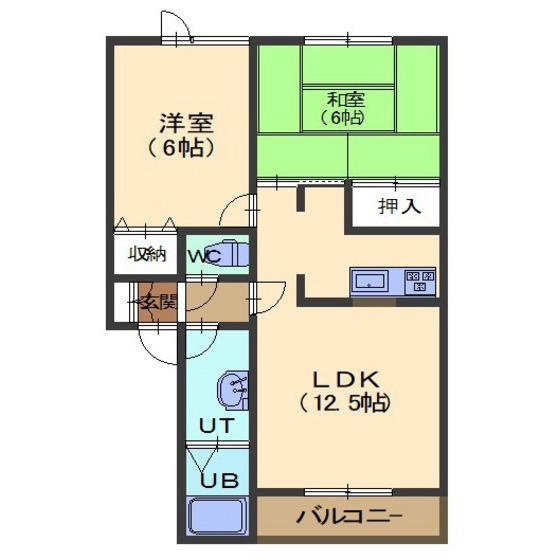 トータス西桔梗C棟(2LDK/2階)の間取り写真