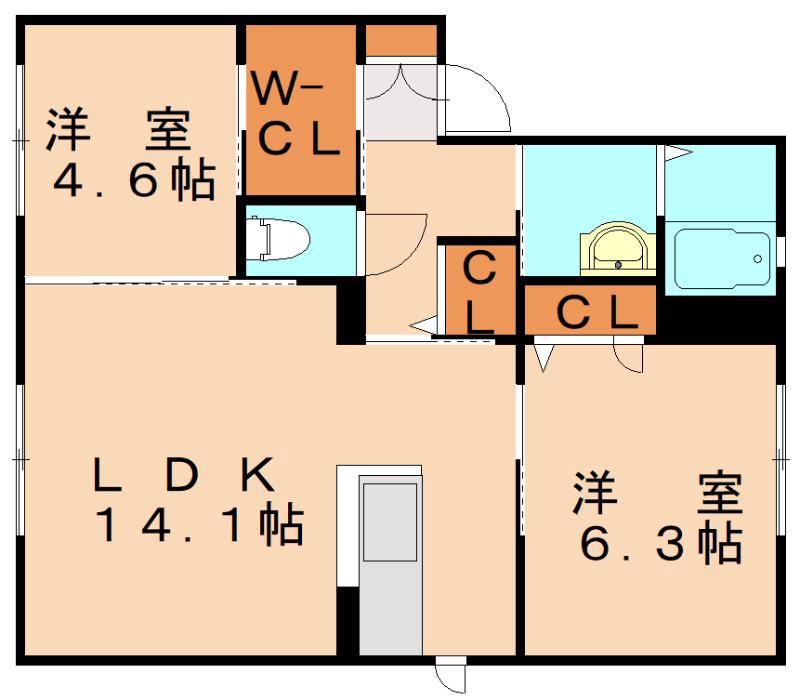 コスモスコーポラスD棟(2LDK/1階)の間取り写真