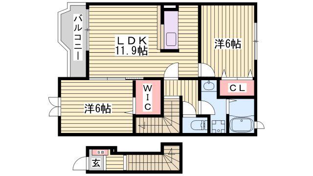 グランディールII-A(2LDK/2階)の間取り写真