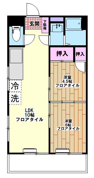 鴨下マンション(2LDK/2階)の間取り写真