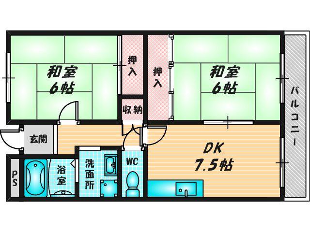メゾンドール水野(2DK/1階)の間取り写真