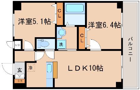 クラシェス北青木(2LDK/7階)の間取り写真