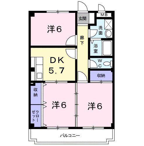 ドミール三ヶ森(3DK/2階)の間取り写真