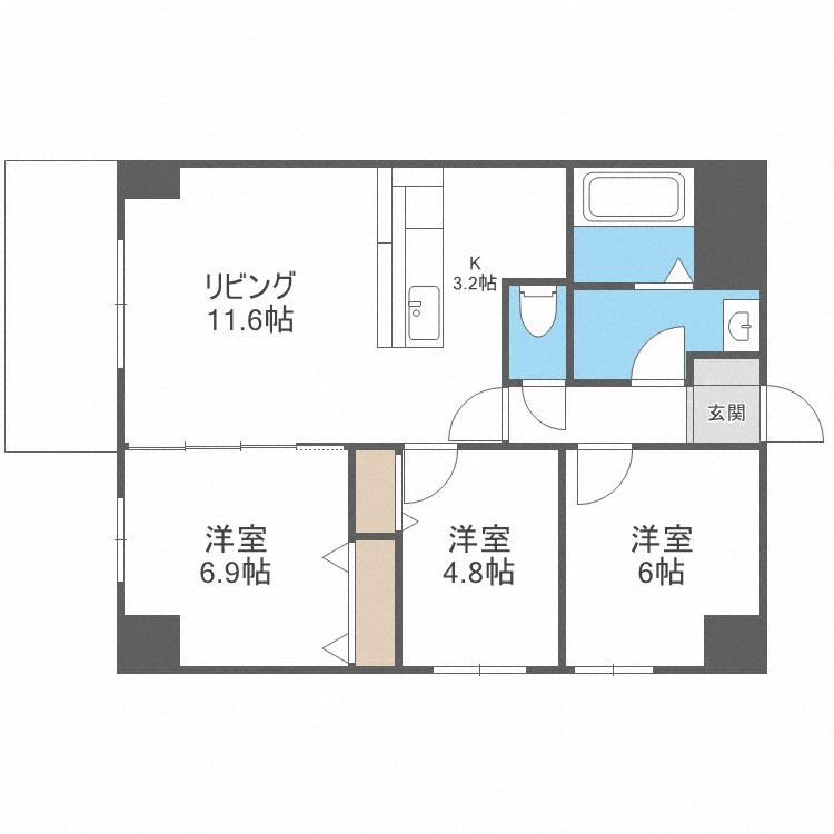 MODENA近代美術館(3LDK/9階)の間取り写真