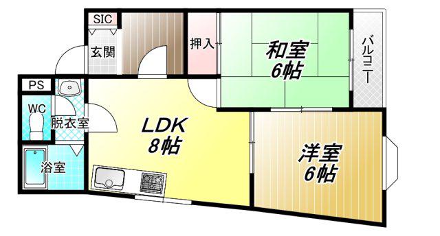 大宝ココグラン山本(2LDK/4階)の間取り写真