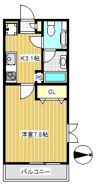 フォンテ南大泉(1K/2階)の間取り写真