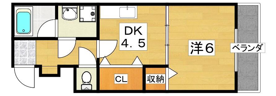 ユーベルI(1DK/1階)の間取り写真
