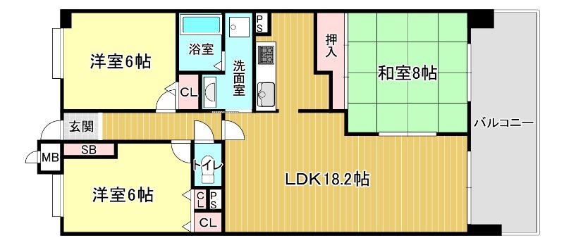 メゾンドールウイングヒルズ四番館(3LDK/2階)の間取り写真