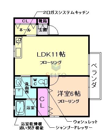 ハイツデュオA棟(1LDK/1階)の間取り写真