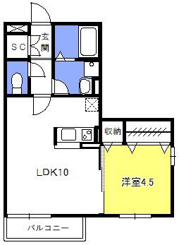 メゾンクレールIII(1LDK/1階)の間取り写真