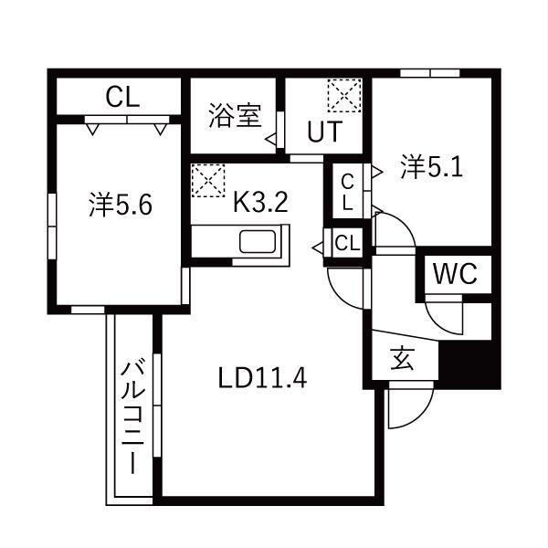グランディール琴似(2LDK/2階)の間取り写真