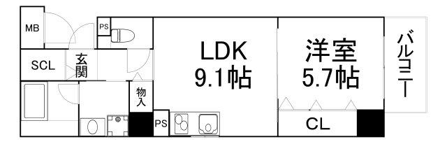 インテリジェンス御堂(1LDK/10階)の間取り写真