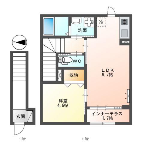生野区巽西3丁目アパート工事(1LDK/2階)の間取り写真
