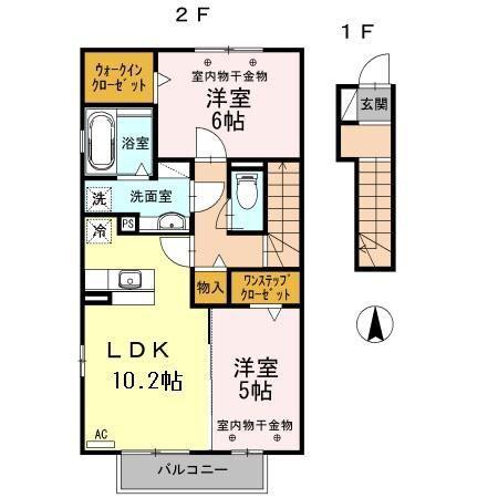 近鉄名古屋線 川越富洲原駅 徒歩21分 2階建 築13年(2LDK/2階)の間取り写真