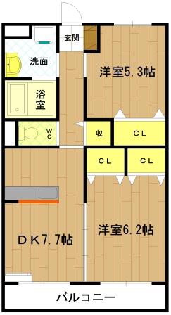 グレイスコート(2DK/1階)の間取り写真