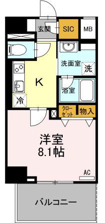 D GRANDE 鹿児島中央(1K/6階)の間取り写真
