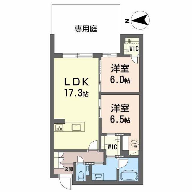 カーサ グリシーナ 北原(2LDK/1階)の間取り写真
