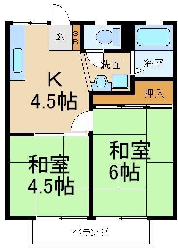 ハイツ川中(2K/2階)の間取り写真