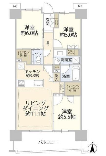 ガーデンクロス東京王子(3LDK/6階)の間取り写真