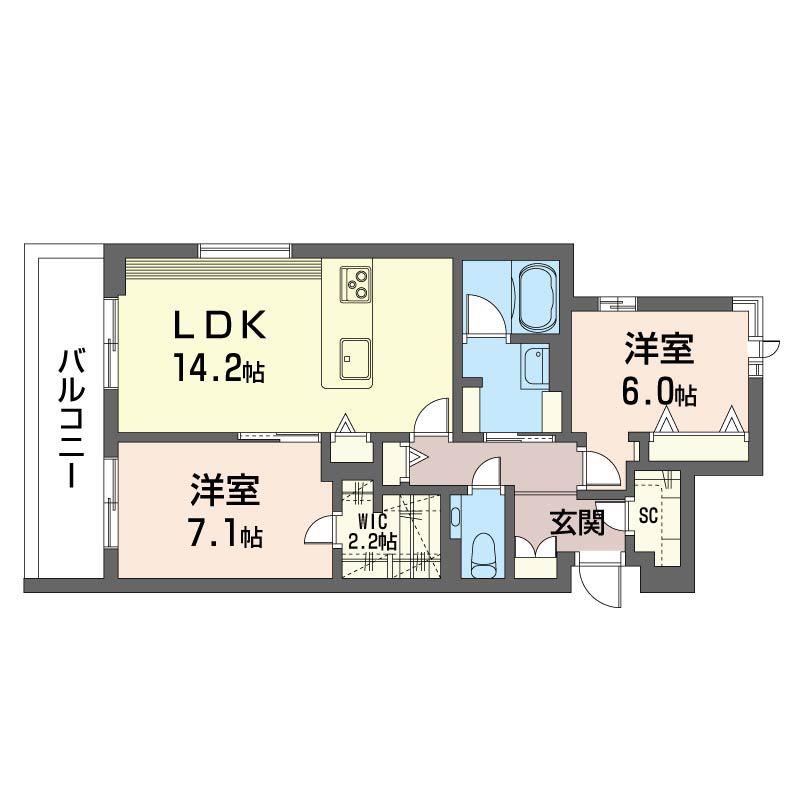 SHMルナリア(2LDK/3階)の間取り写真