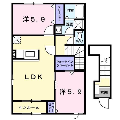 ミルキーウェイ(2LDK/2階)の間取り写真