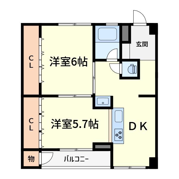 城第一マンション(2DK/2階)の間取り写真