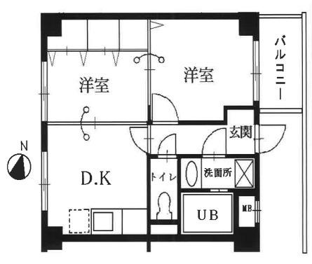 グレイスハイツ東須磨(2DK/2階)の間取り写真