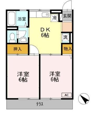 パークハイム井ノ口(2DK/1階)の間取り写真